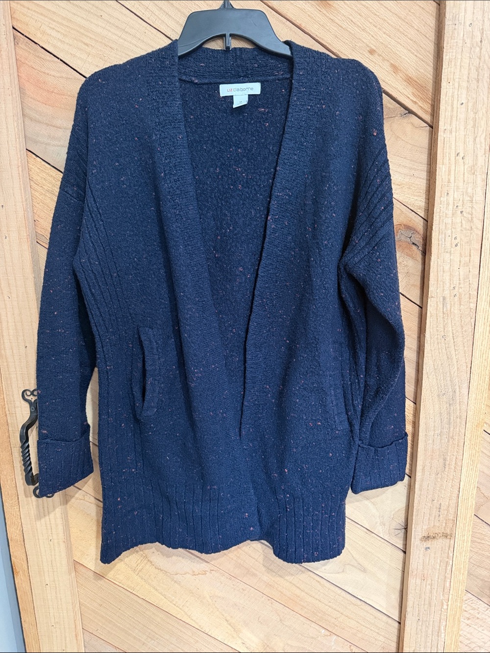 Liz Claiborne Navy Speckled Open-Front Cardigan